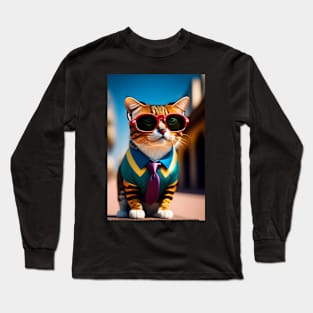 Funny cute cat graphic design artwork Long Sleeve T-Shirt